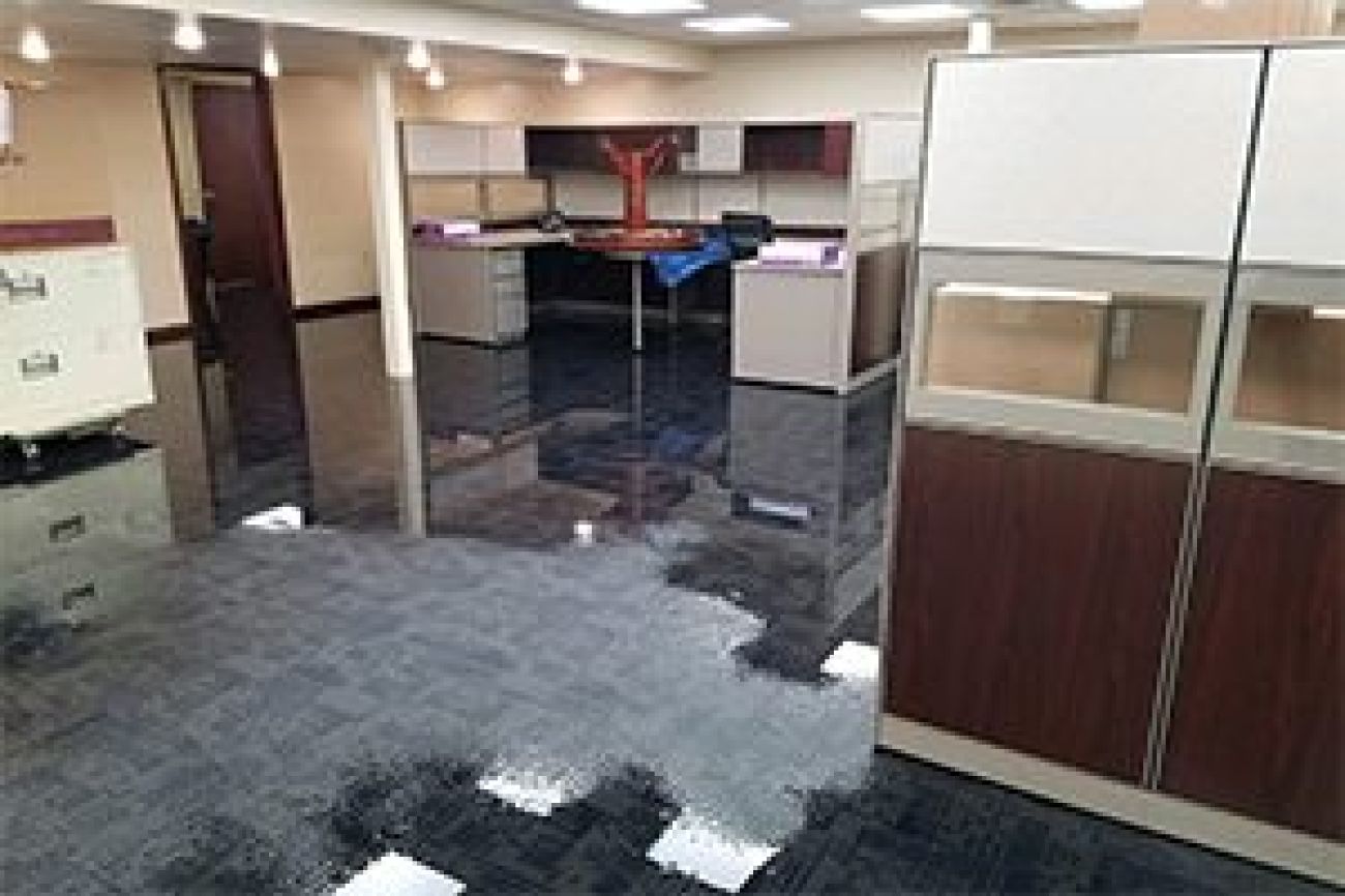 office interior showing flood and water damage