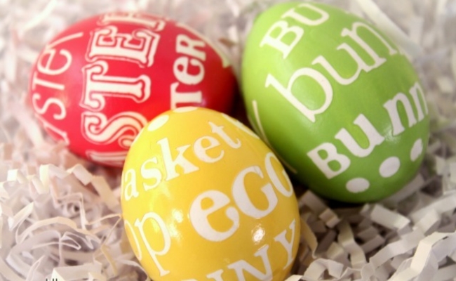 Easter eggs with writing on them 